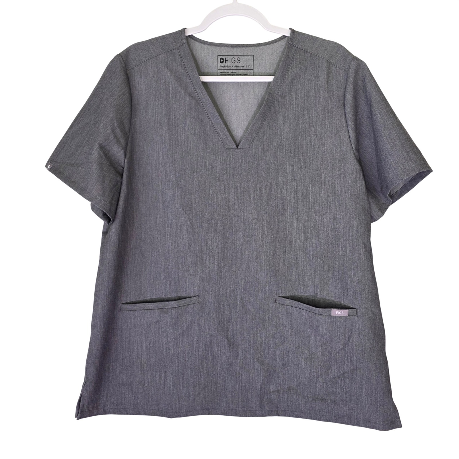 Figs Technical Collection Casma Vneck Scrub Top Xl Graphite Heathered Gray